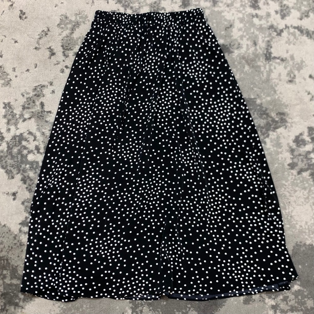 Zincia Black White Polka Dot Maxi Skirt Elastic Waist A-Line Size Large - Picture 2 of 6